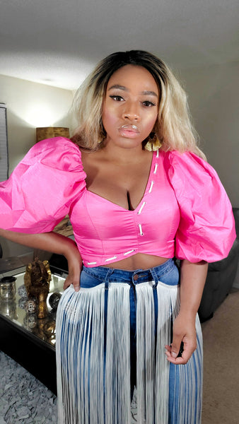 Load image into Gallery viewer, Sweet Sixteen - Puffed Sleeve Crop Top