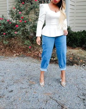 SheEO - Peplum Structured Puff Sleeve Top (Black or White)
