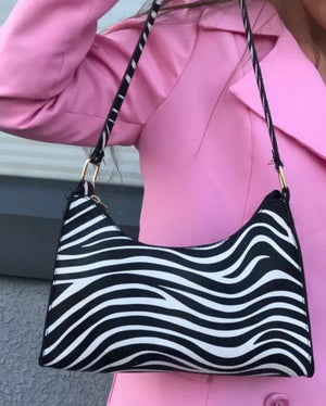 Textured Zebra/Cow Print Shoulder Purse