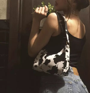 Textured Zebra/Cow Print Shoulder Purse