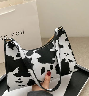 Textured Zebra/Cow Print Shoulder Purse