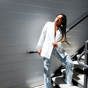 Rodeo Drive - Feather Trim Blazer (+Color)