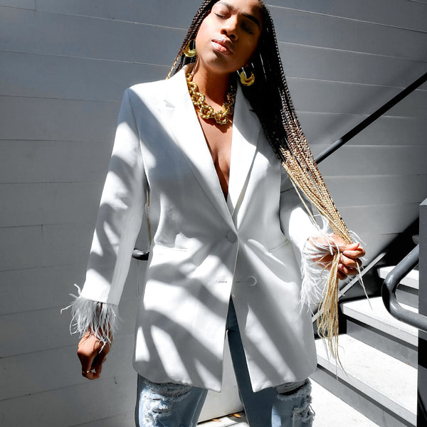 Load image into Gallery viewer, Rodeo Drive - Feather Trim Blazer (+Color)