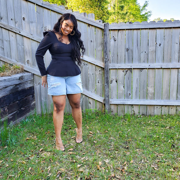 Load image into Gallery viewer, SheEO - Peplum Structured Puff Sleeve Top (Black or White)