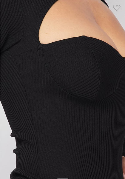 Load image into Gallery viewer, Kimmie - Rib Knit Bodysuit with Sweetheart Cut Out (Black or Cream)

