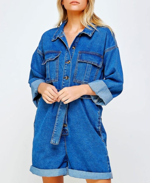 Load image into Gallery viewer, Play Date - Denim Romper
