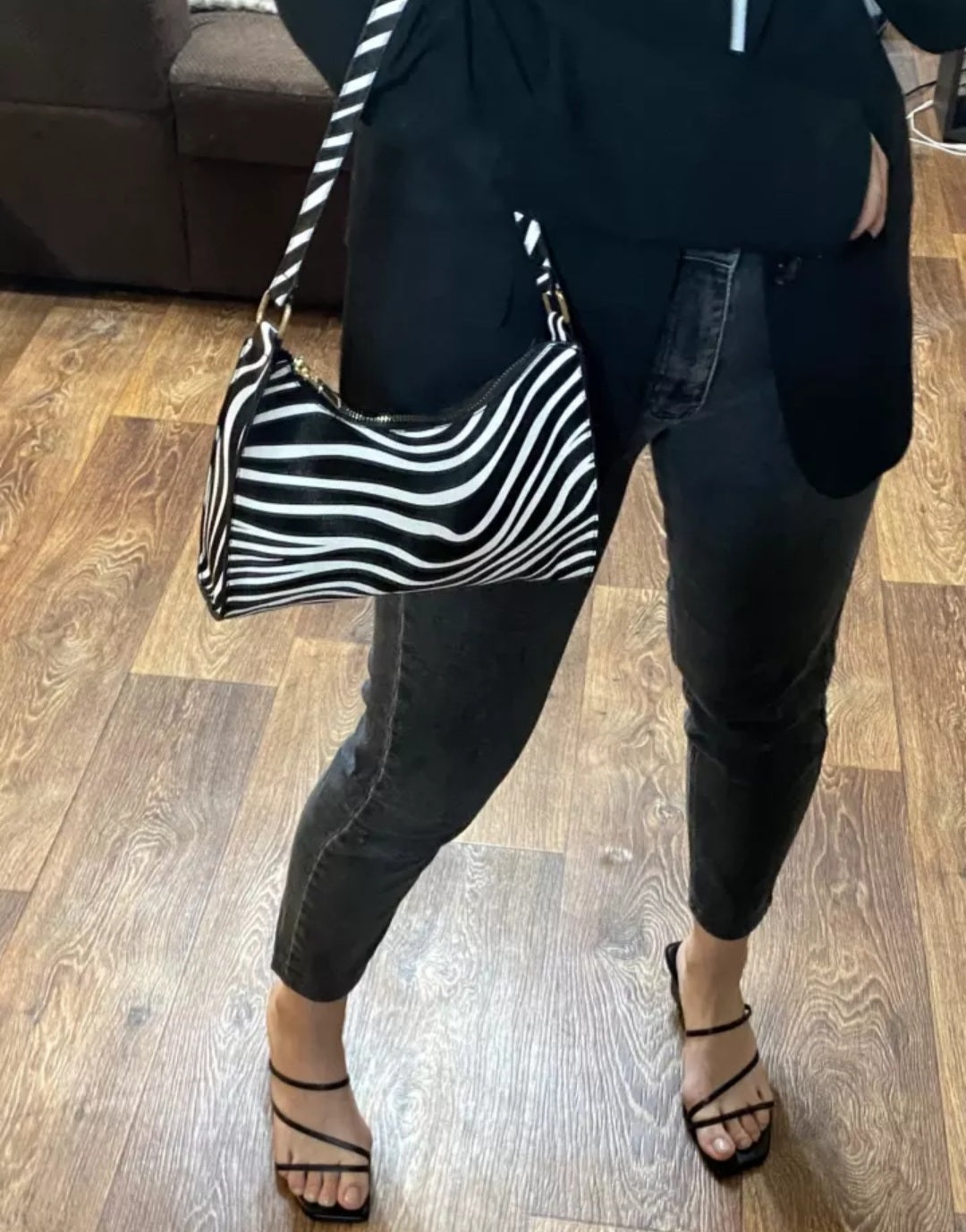 Textured Zebra/Cow Print Shoulder Purse