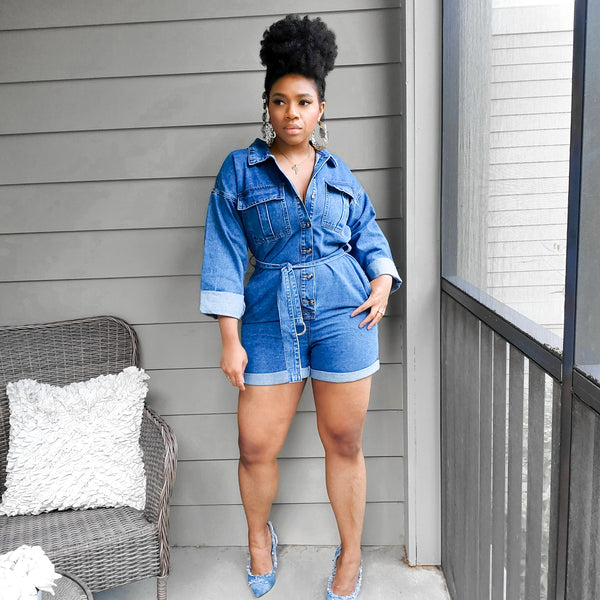 Load image into Gallery viewer, Play Date - Denim Romper
